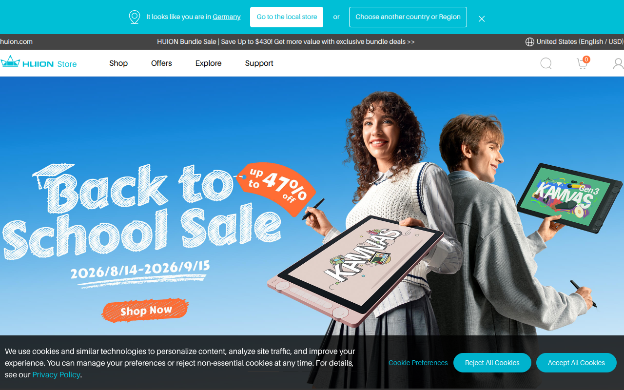Screenshot van store.huion.com