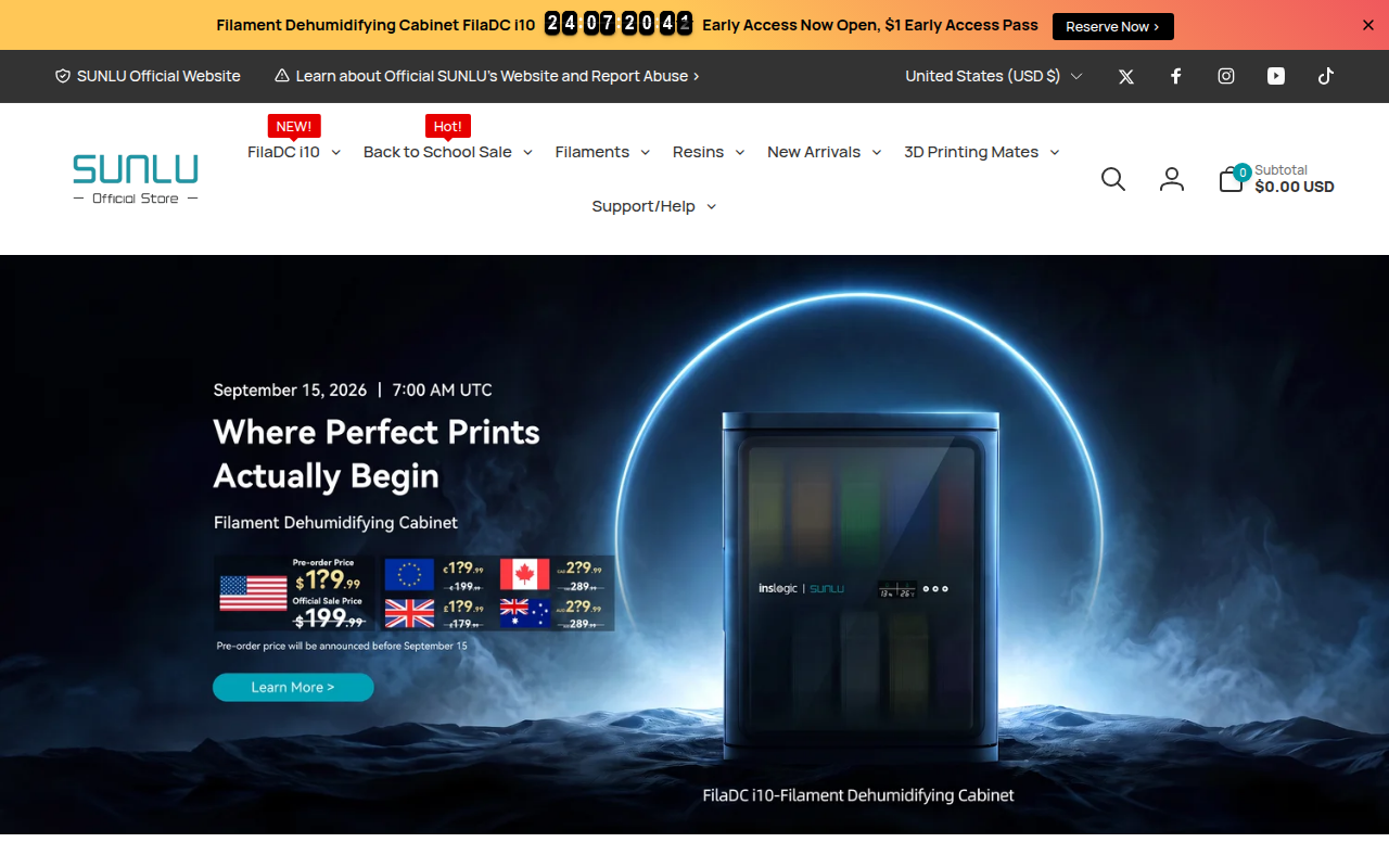 Screenshot van store.sunlu.com