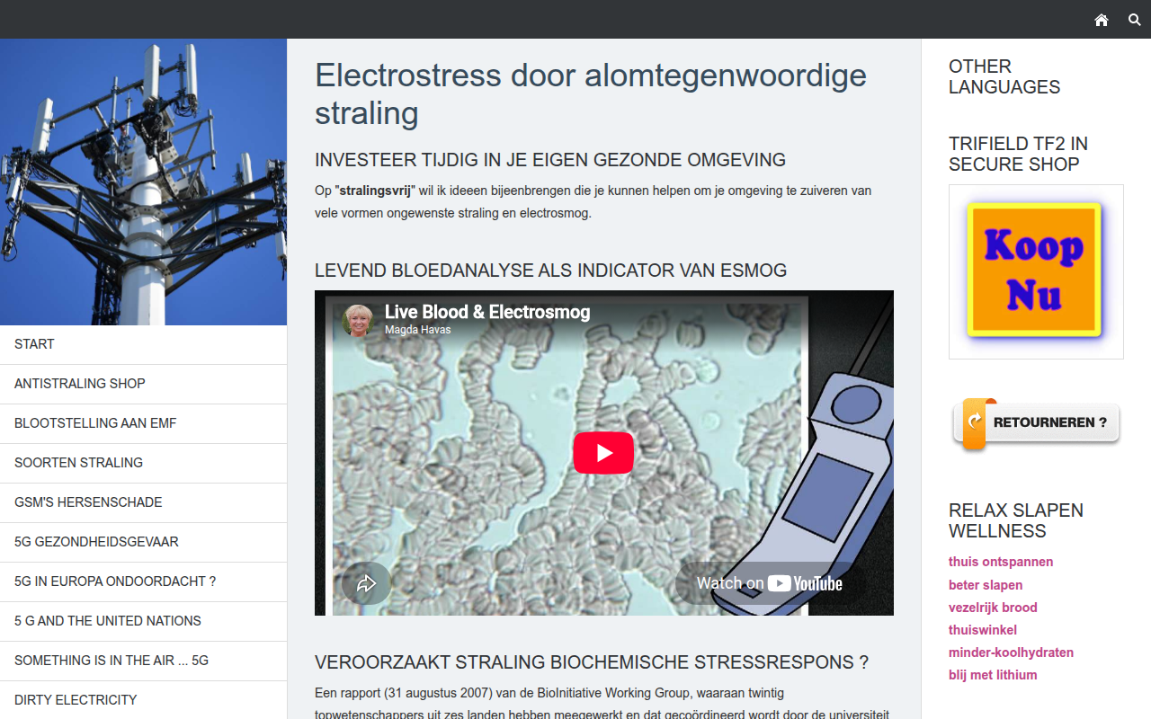 Screenshot van stralingsvrij.info