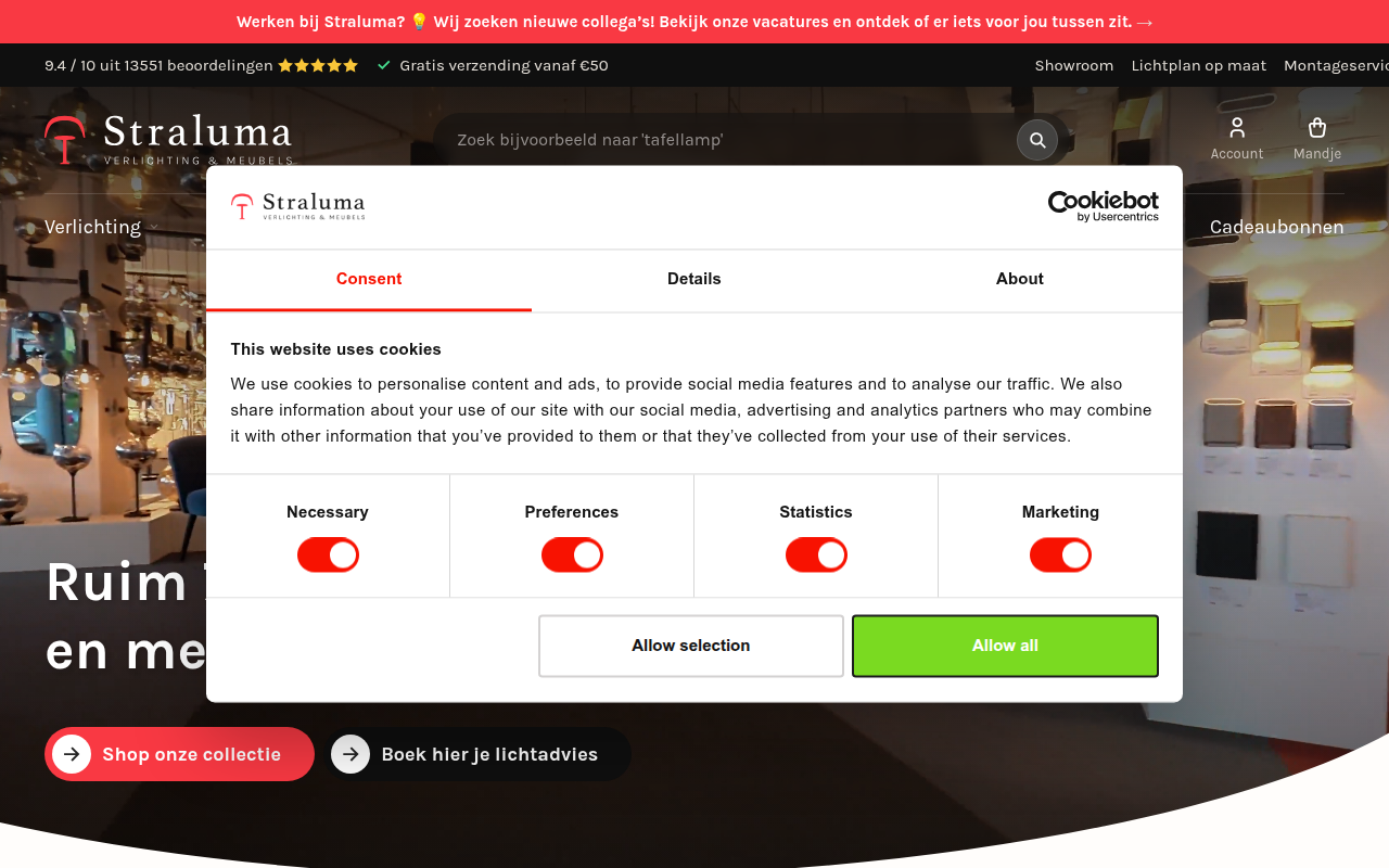 Screenshot van straluma.nl