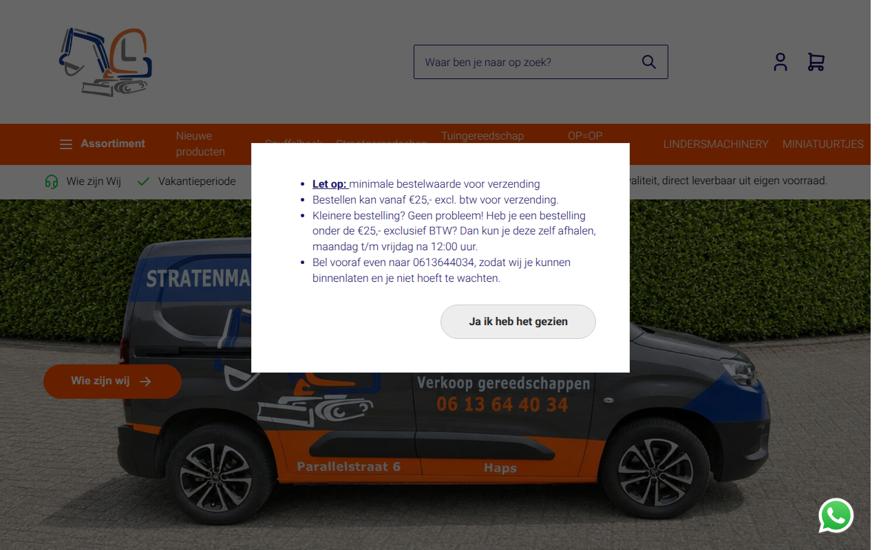 Screenshot van stratenmakersspullen.nl