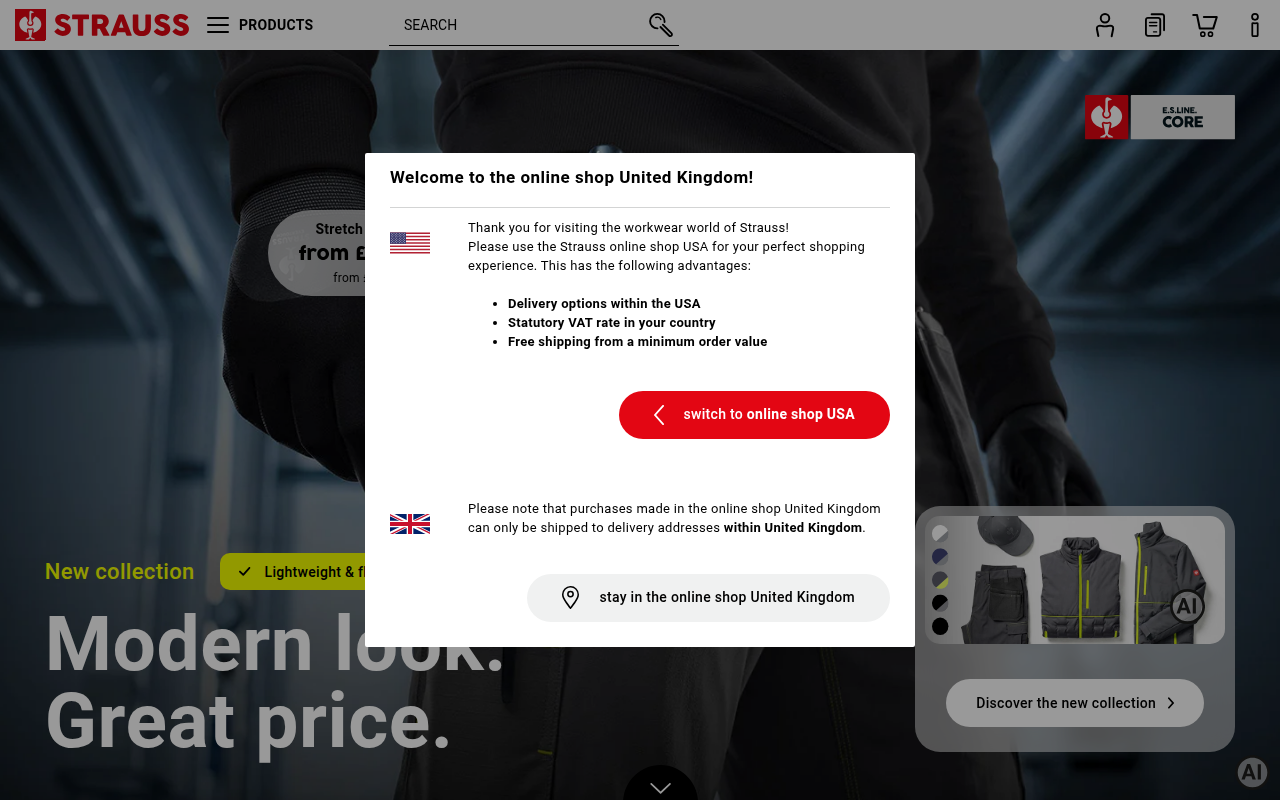 Screenshot van strauss.com