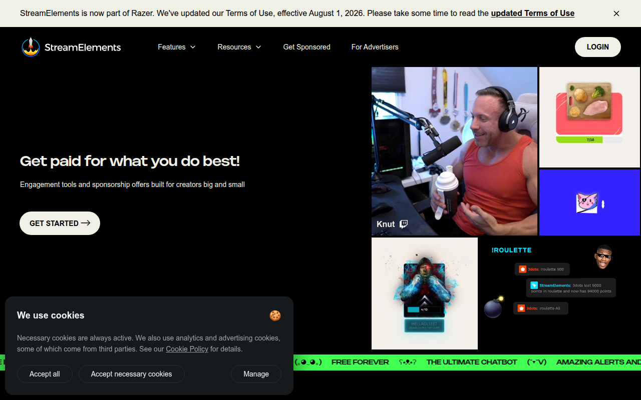 Screenshot van streamelements.com