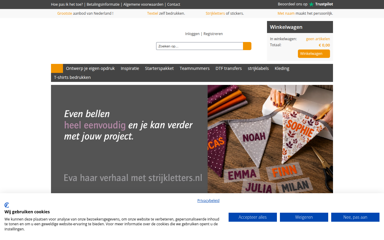 Screenshot van strijkletters.nl