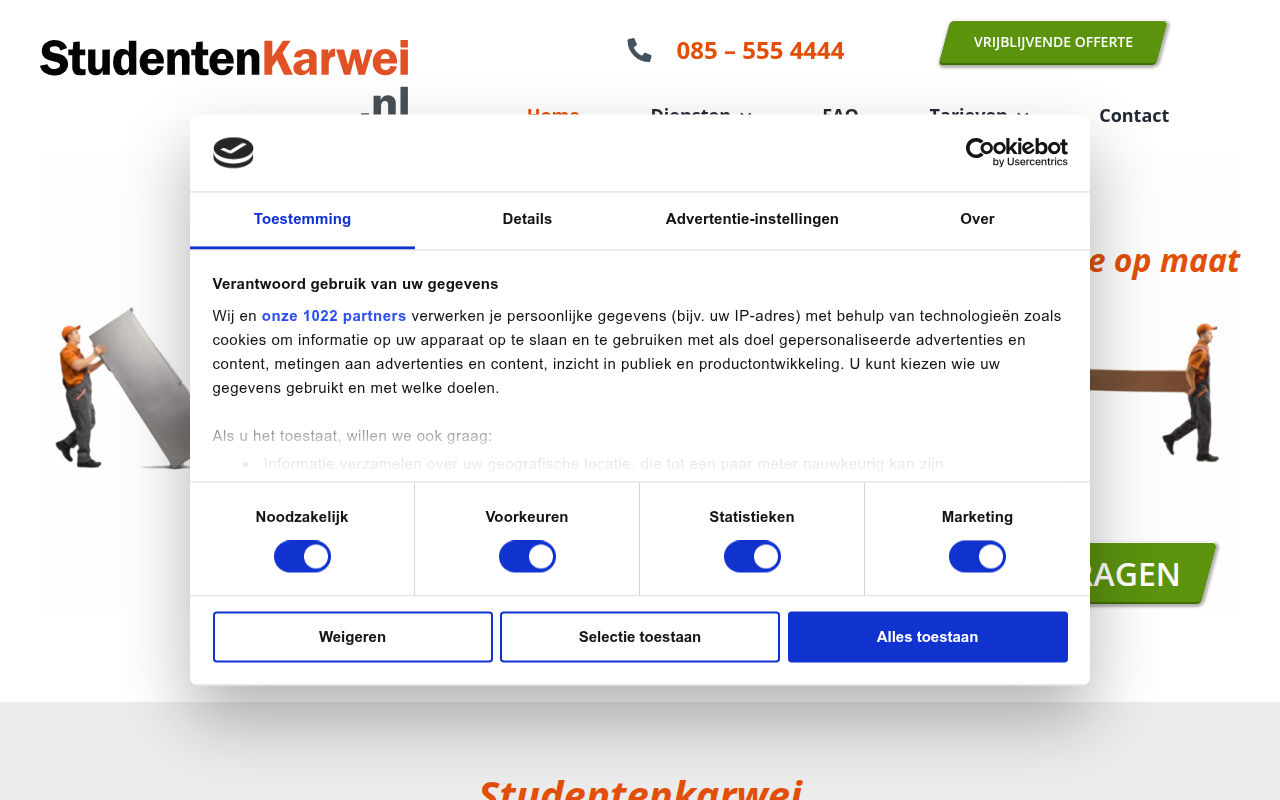Screenshot van studentenkarwei.nl