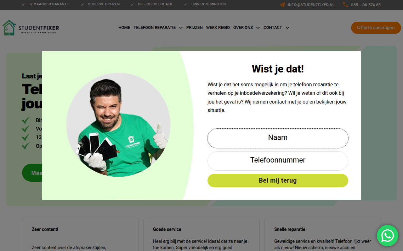 Screenshot van studentfixer.nl