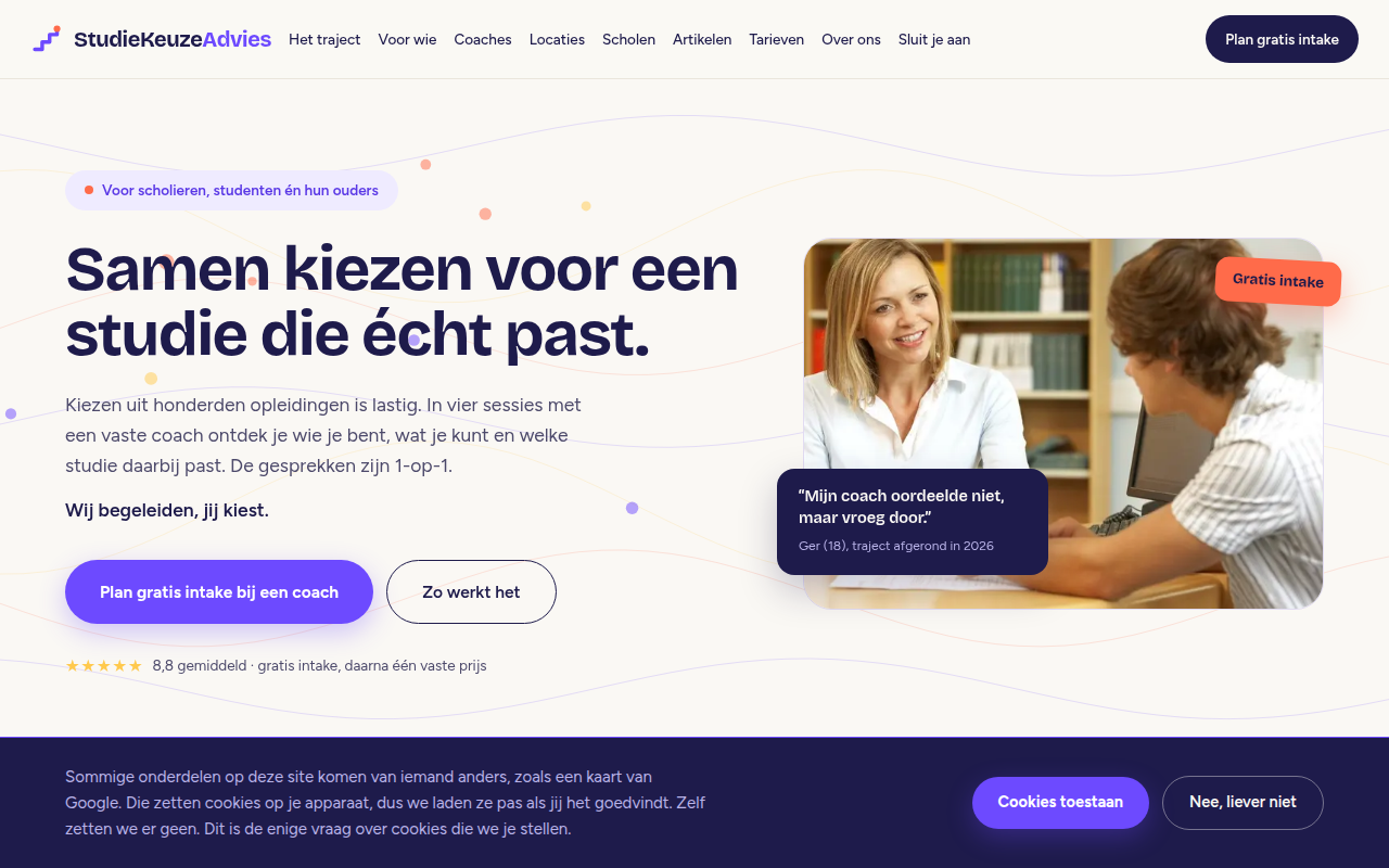 Screenshot van studiekeuzeadvies.nl