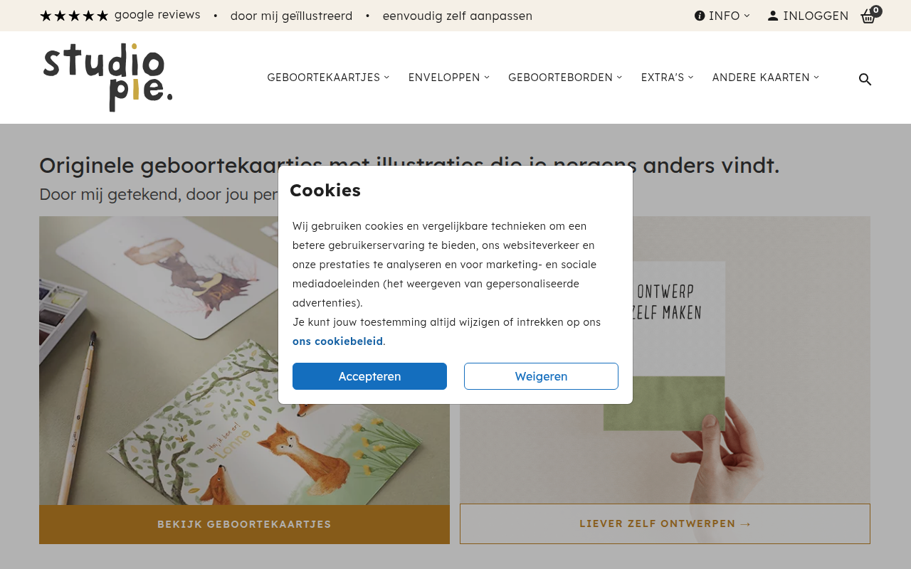 Screenshot van studiopie.nl
