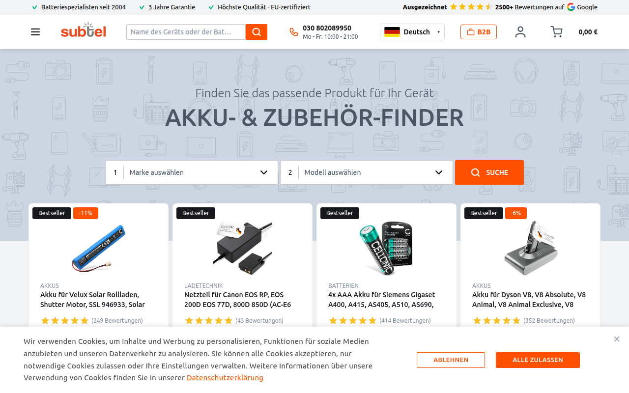 Screenshot van subtel.de