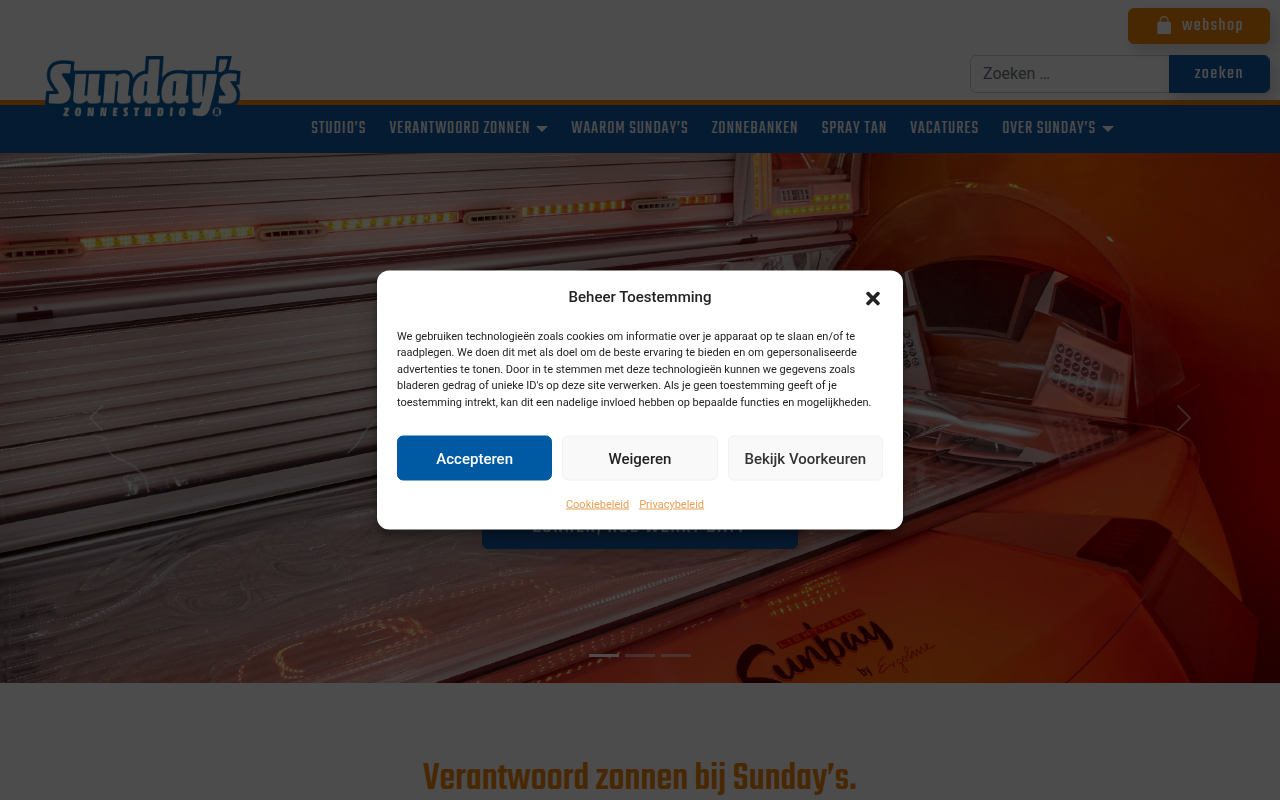 Screenshot van sundays.nl