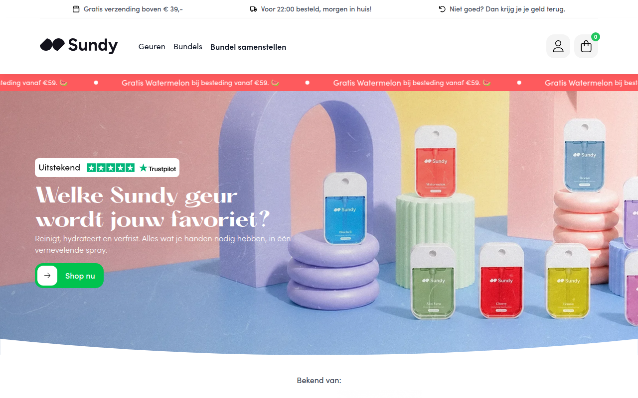 Screenshot van sundy.nl