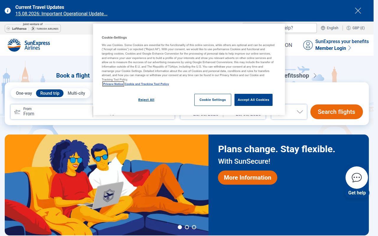 Screenshot van sunexpress.com