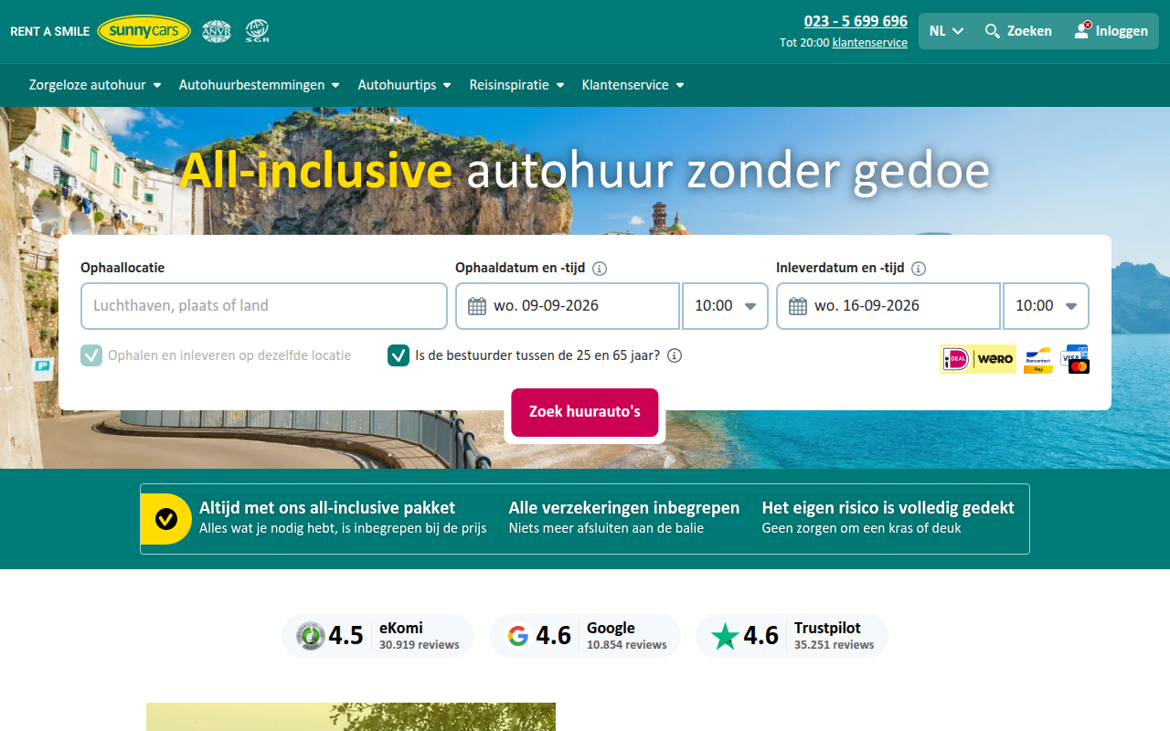 Screenshot van sunnycars.nl