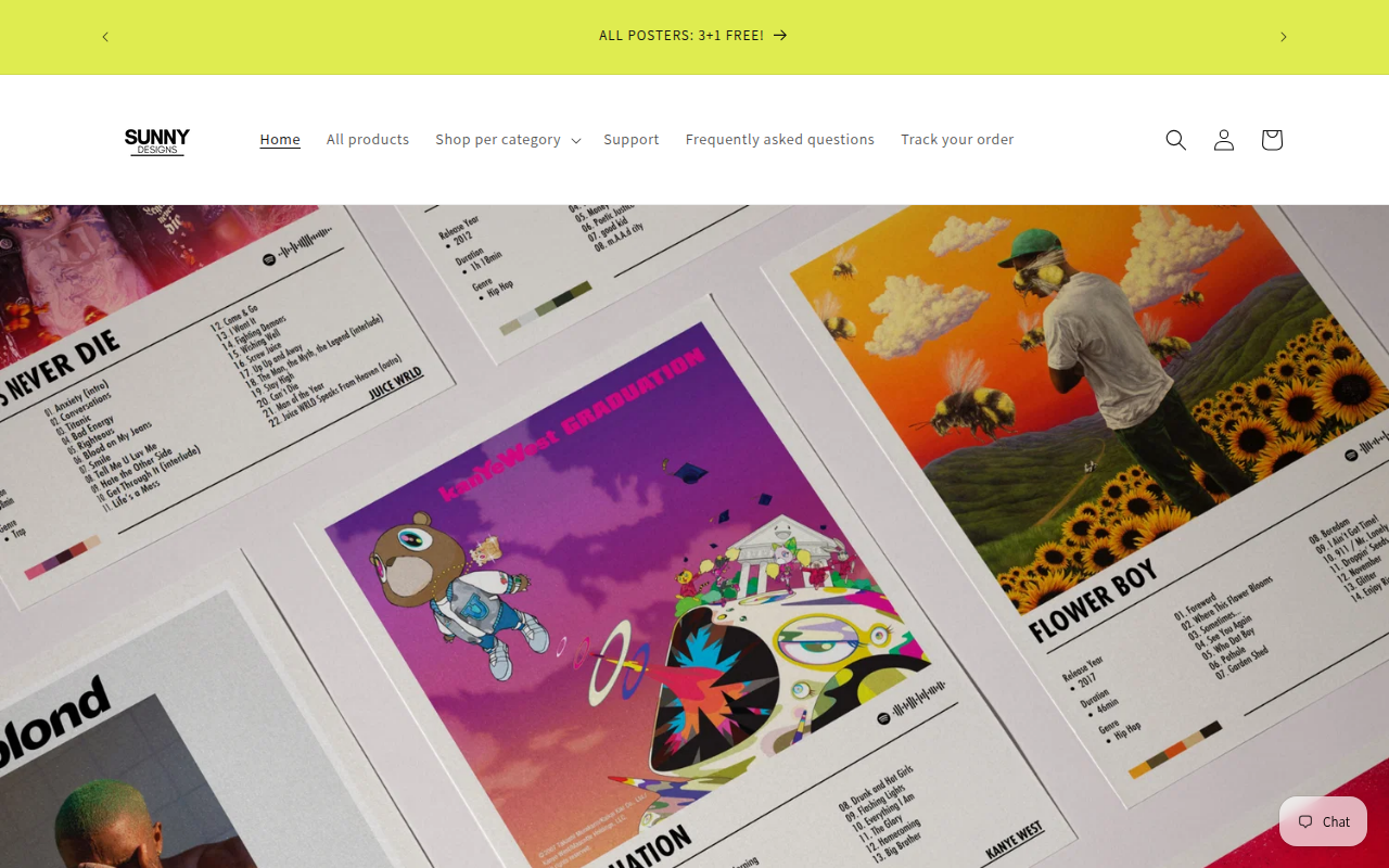 Screenshot van sunnydesignsposters.nl