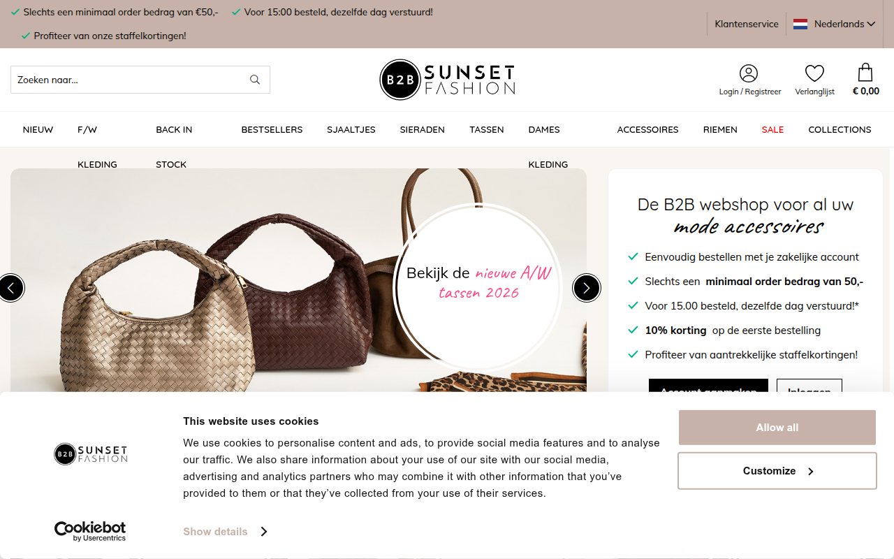 Screenshot van sunsetfashionb2b.com