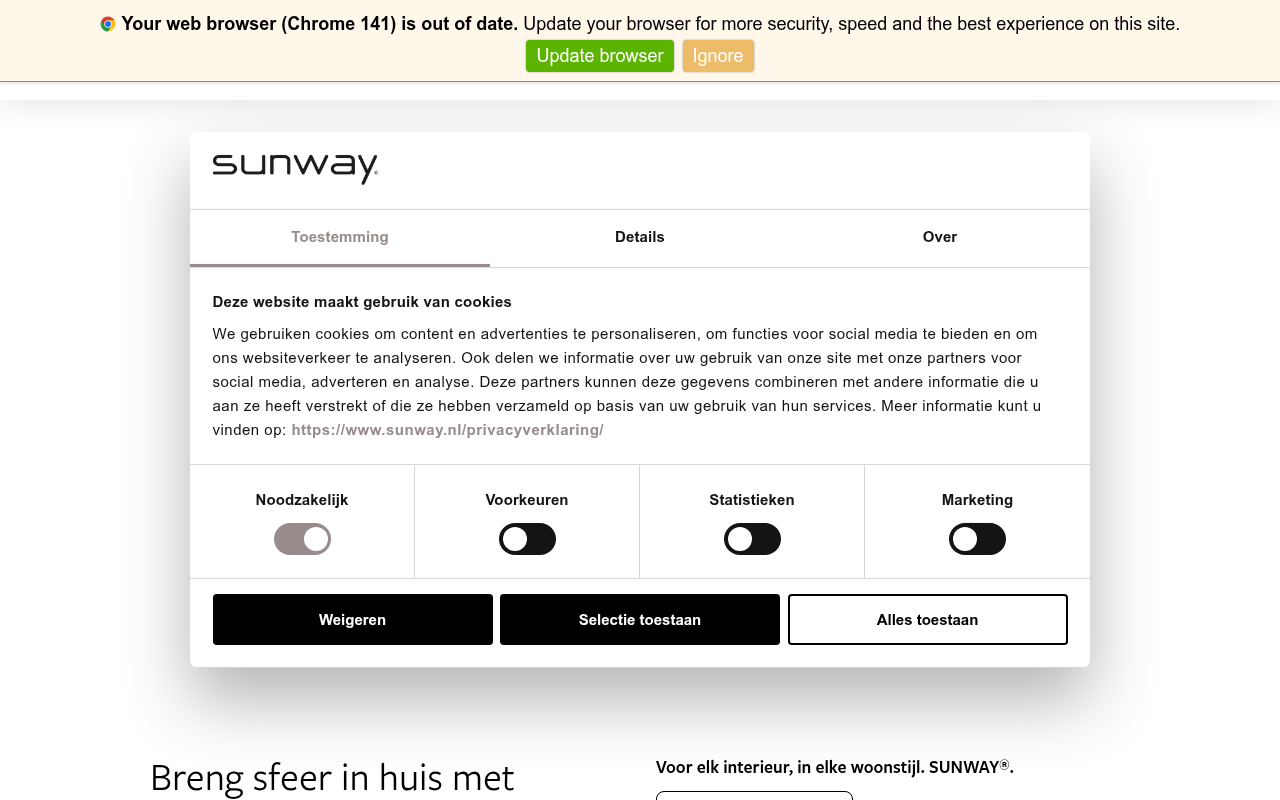 Screenshot van sunway.nl