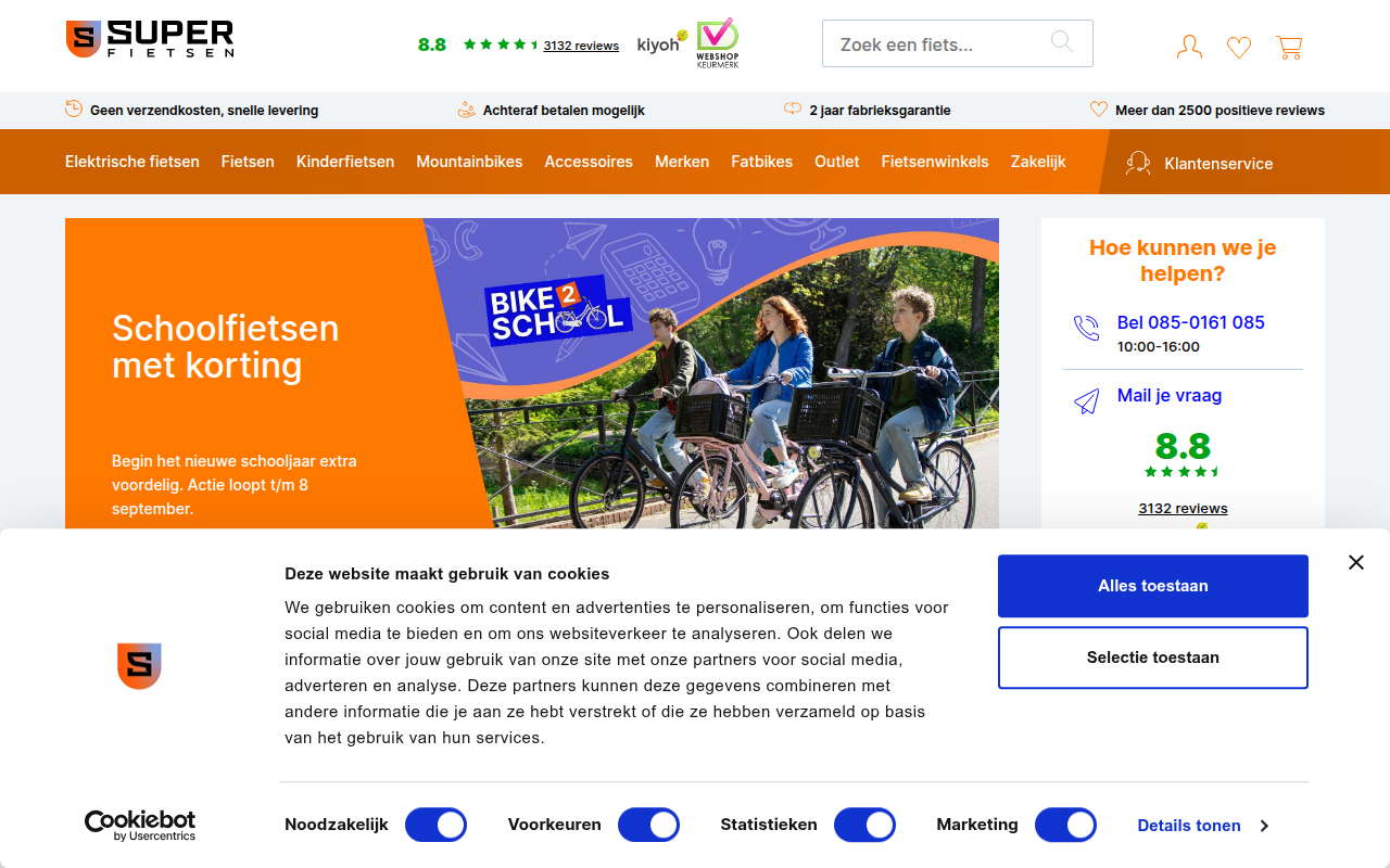 Screenshot van superfietsen.nl