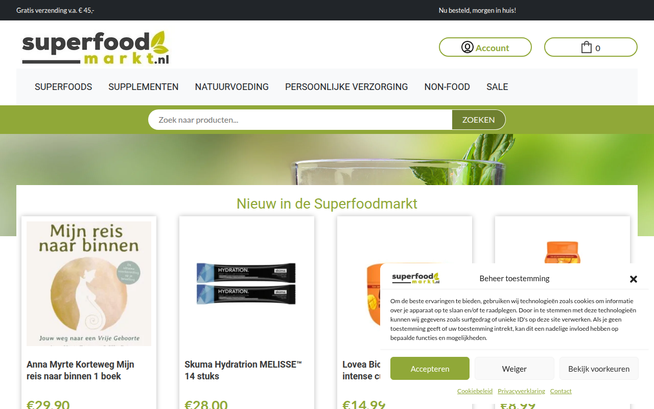 Screenshot van superfoodmarkt.nl