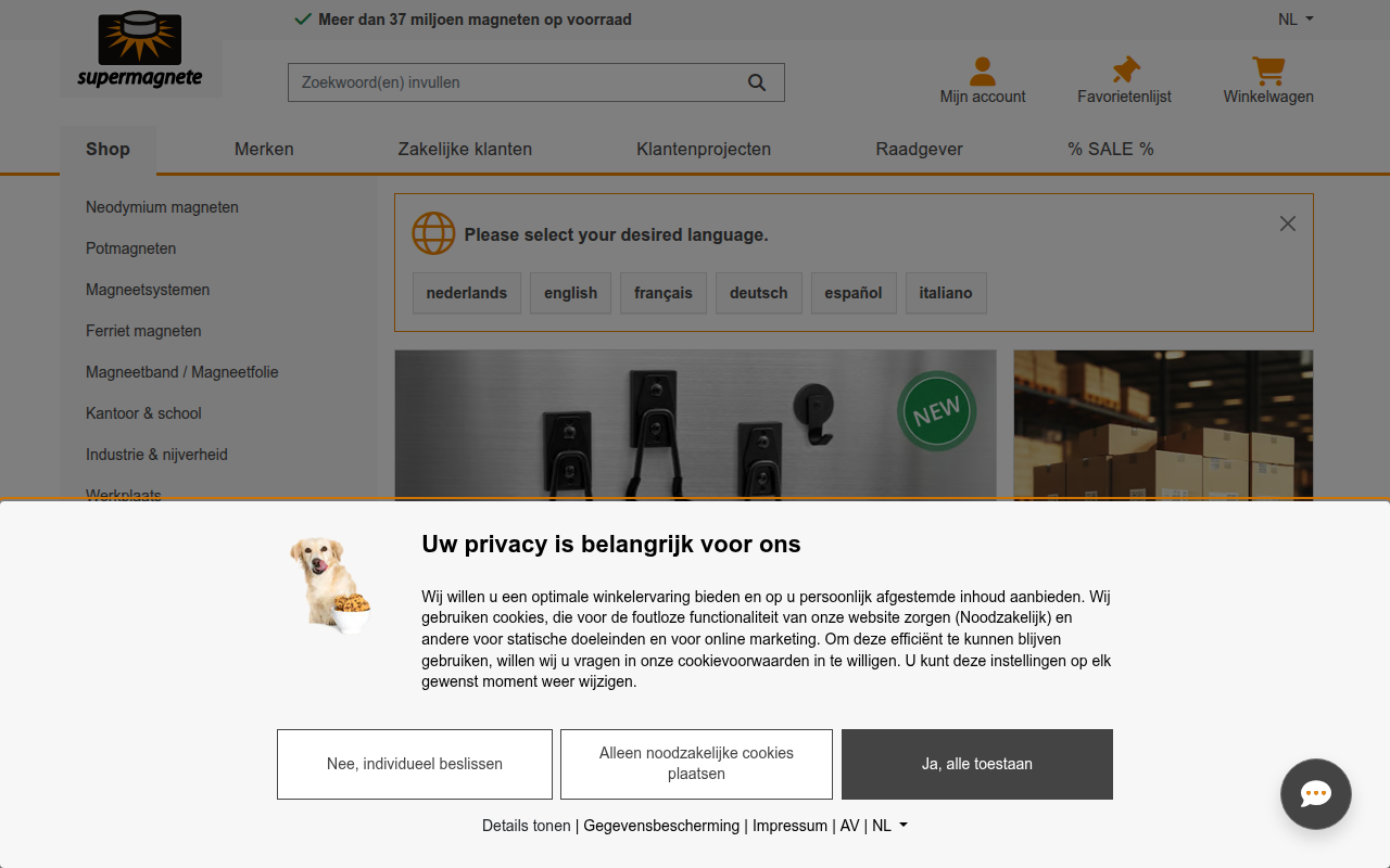 Screenshot van supermagnete.nl