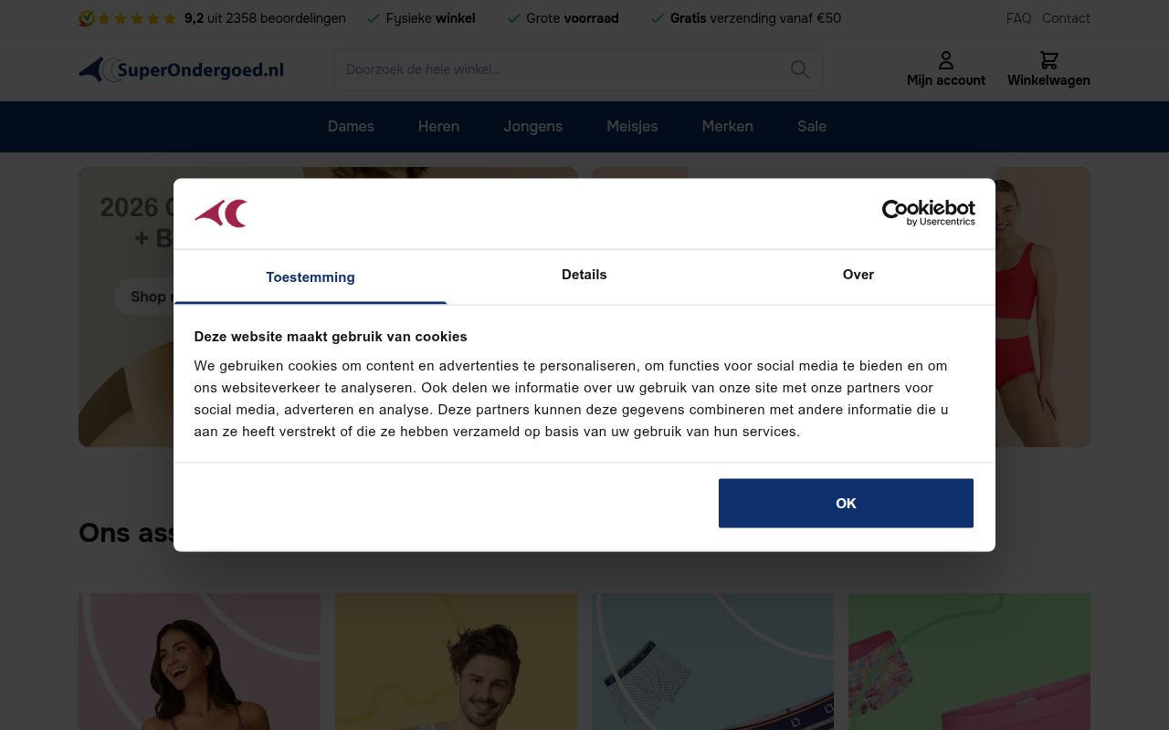 Screenshot van superondergoed.nl