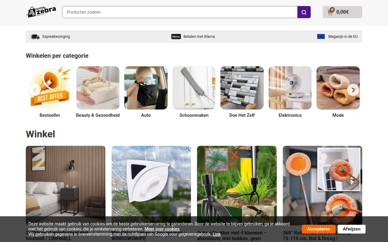 Screenshot van Superzebra.nl