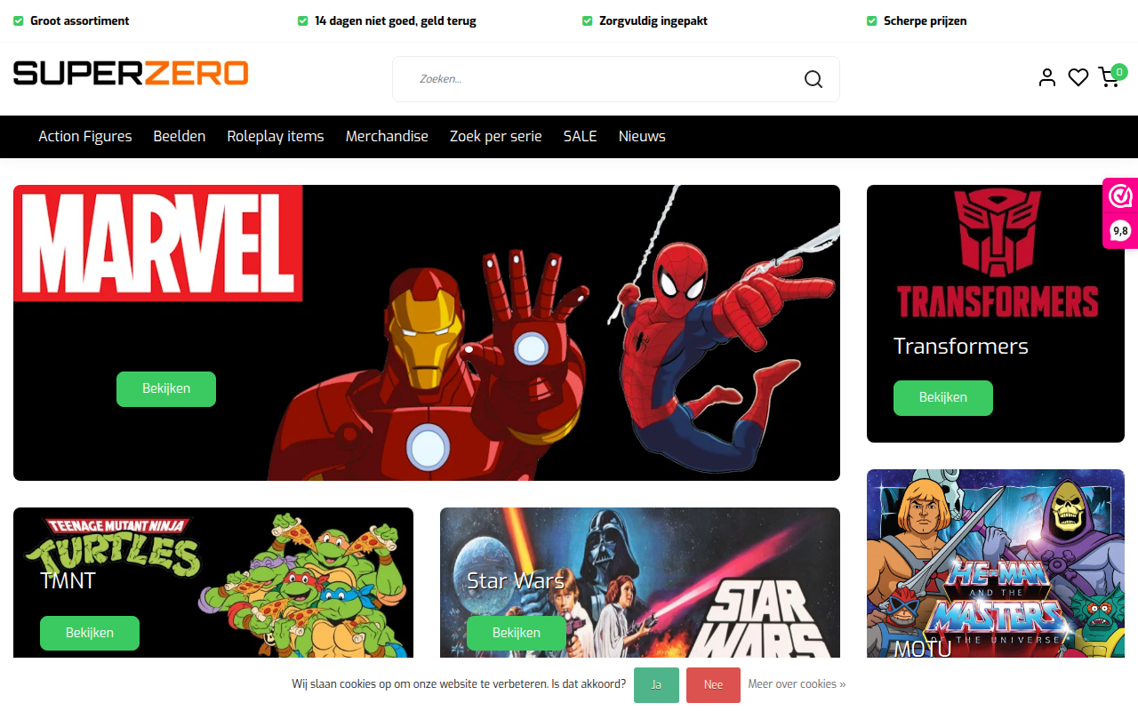 Screenshot van superzero.nl