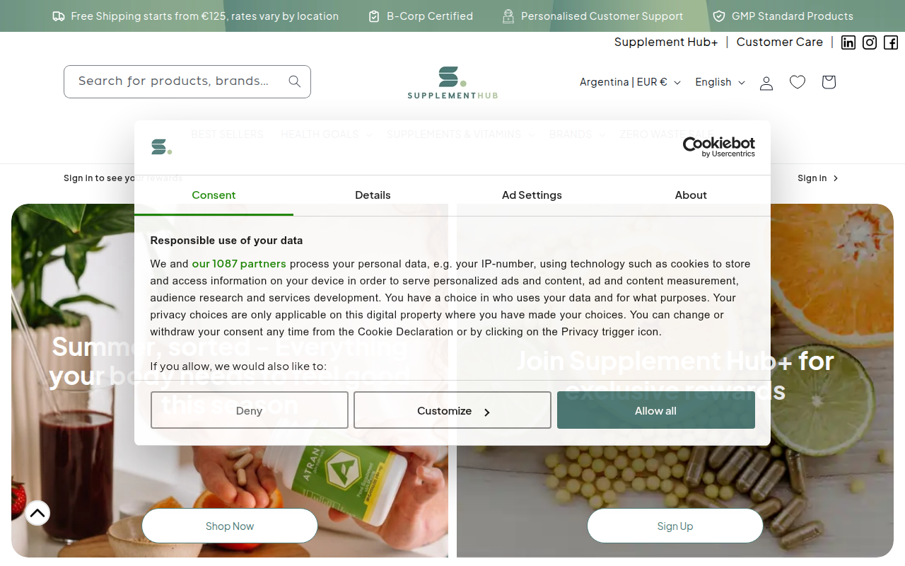 Screenshot van supplementhub.com