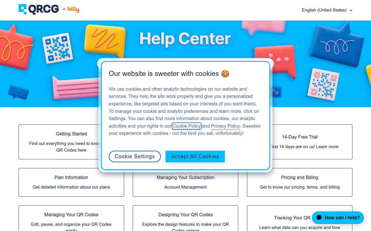 Screenshot van support.qr-code-generator.com