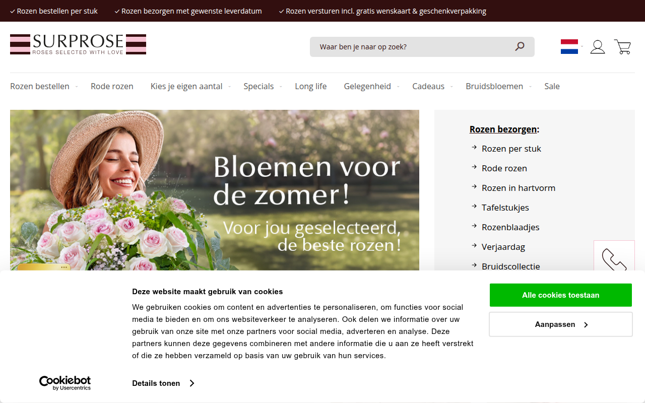 Screenshot van surprose.nl