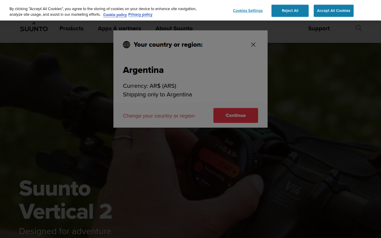 Screenshot van suunto.com