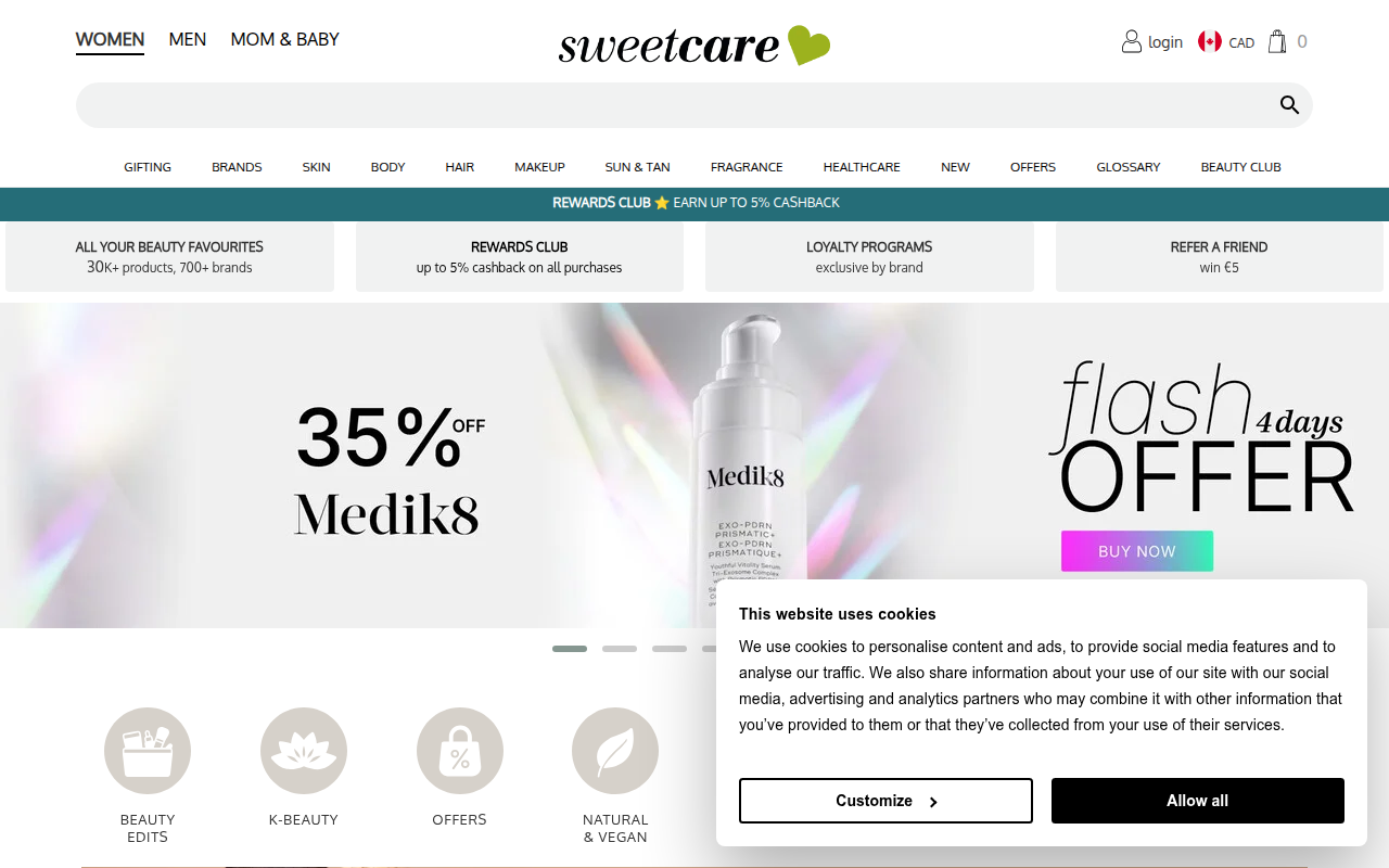 Screenshot van sweetcare.com