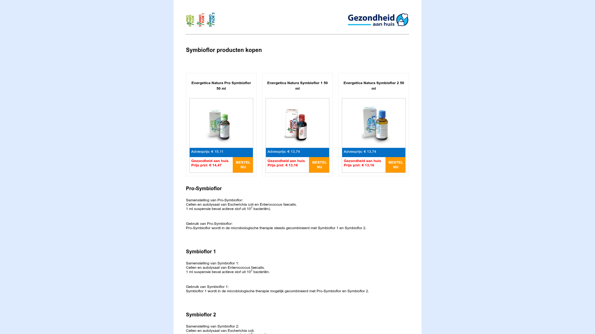 Screenshot van symbioflor.nl