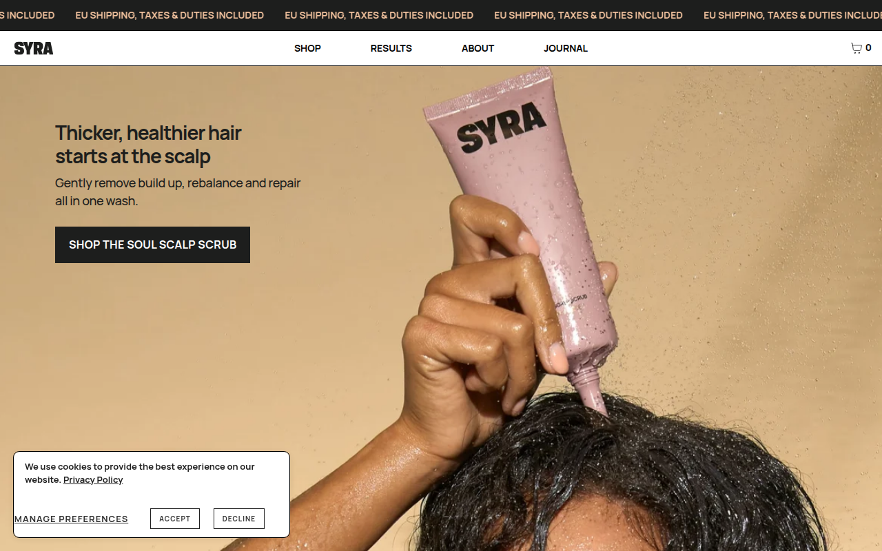 Screenshot van syrahair.com