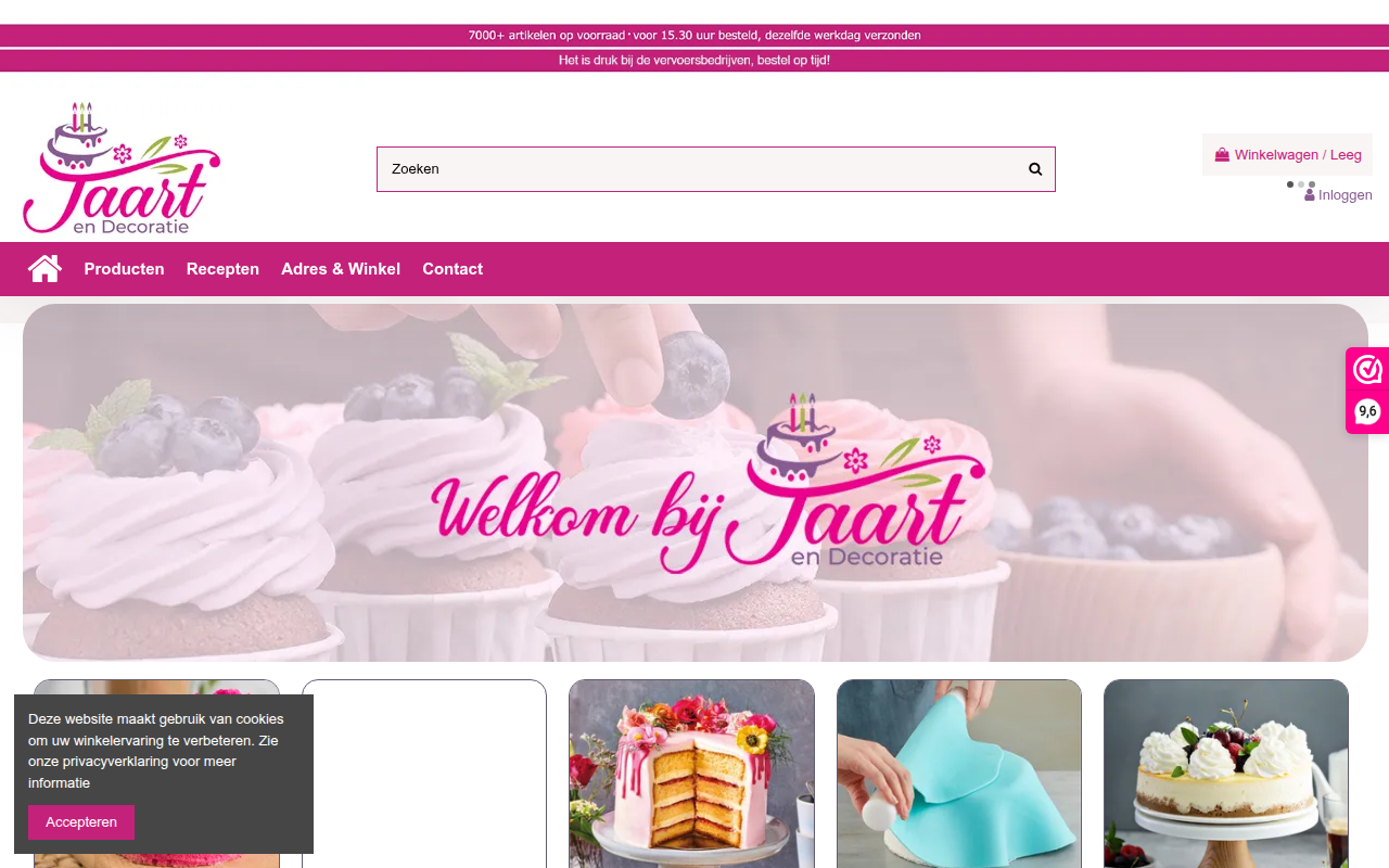 Screenshot van taartendecoratie.nl