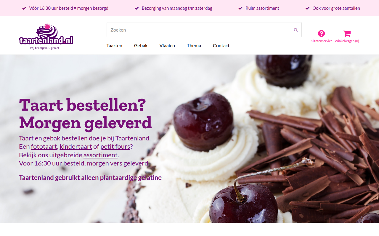 Screenshot van taartenland.nl