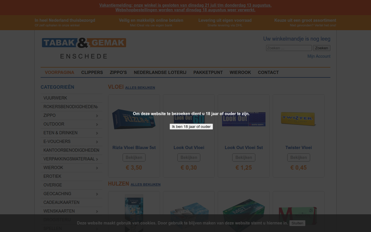 Screenshot van tabak-en-gemak.nl