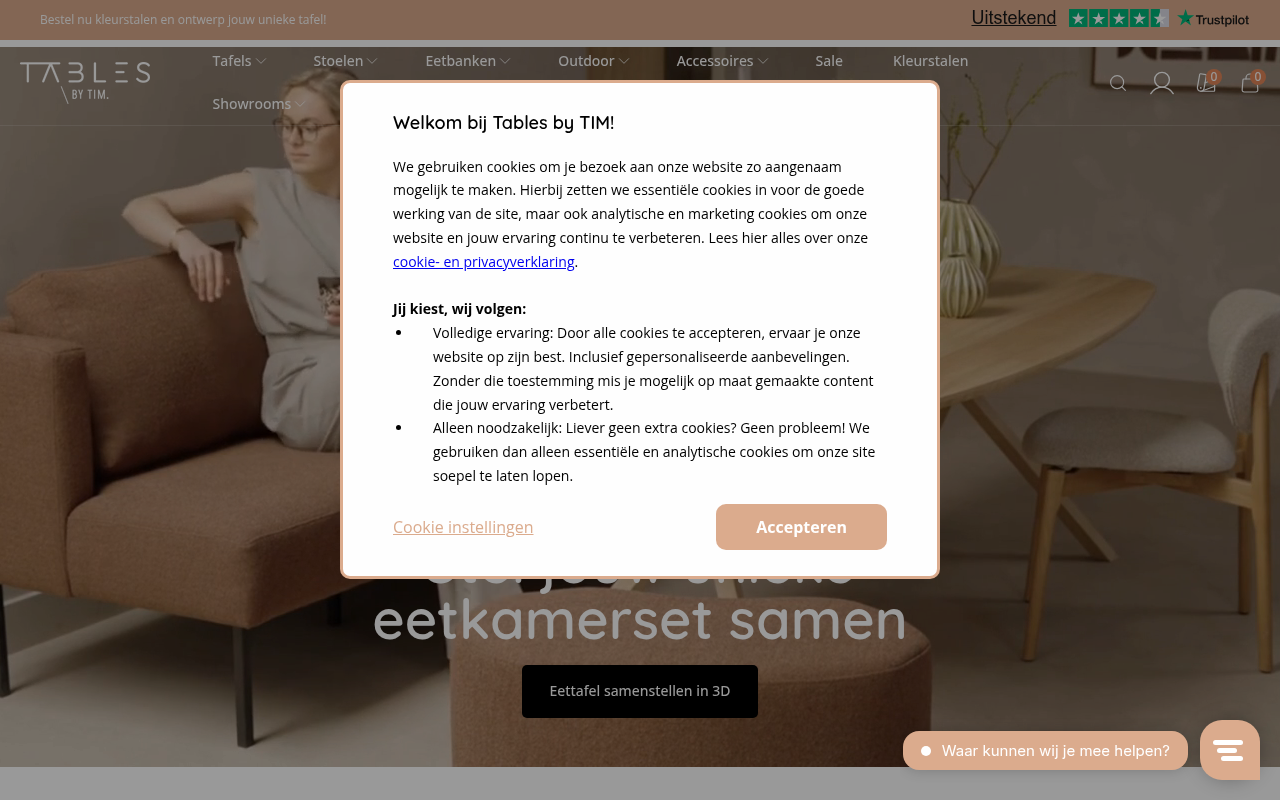 Screenshot van tablesbytim.nl