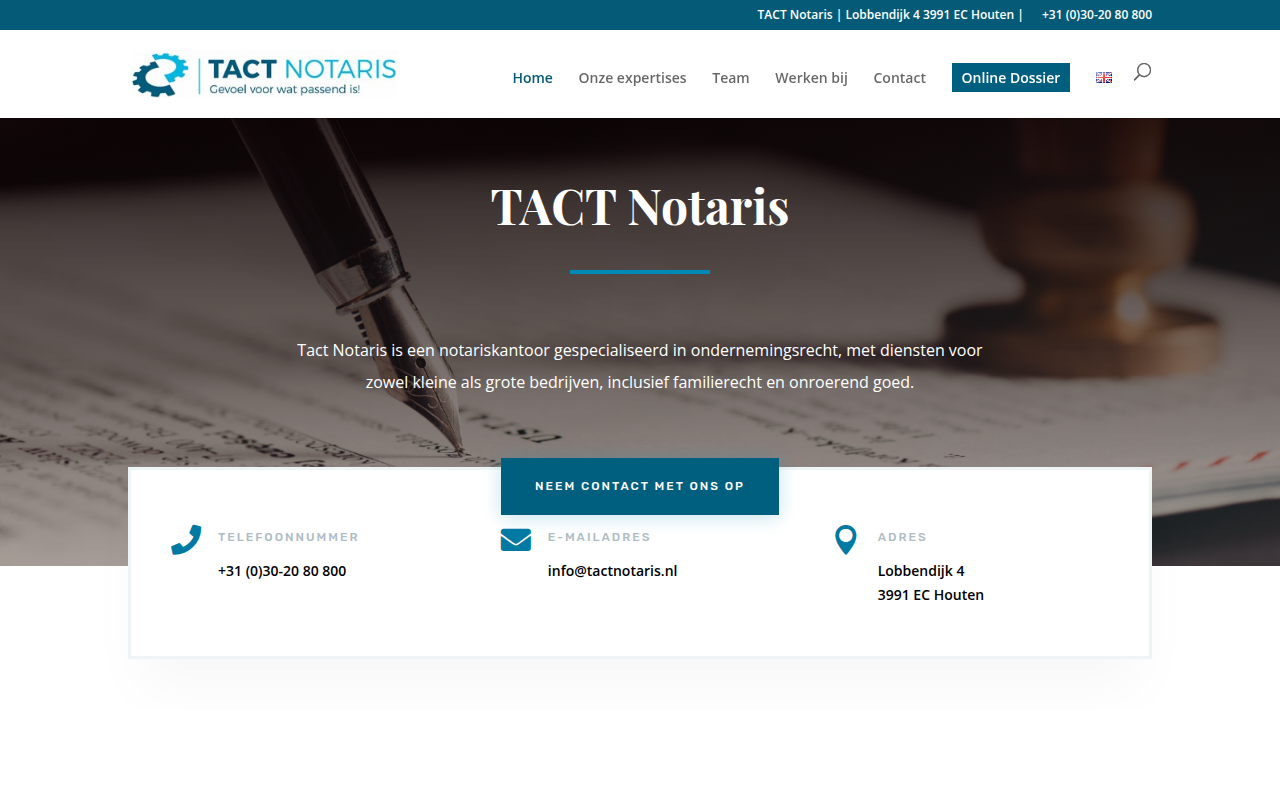 Screenshot van tactnotaris.nl