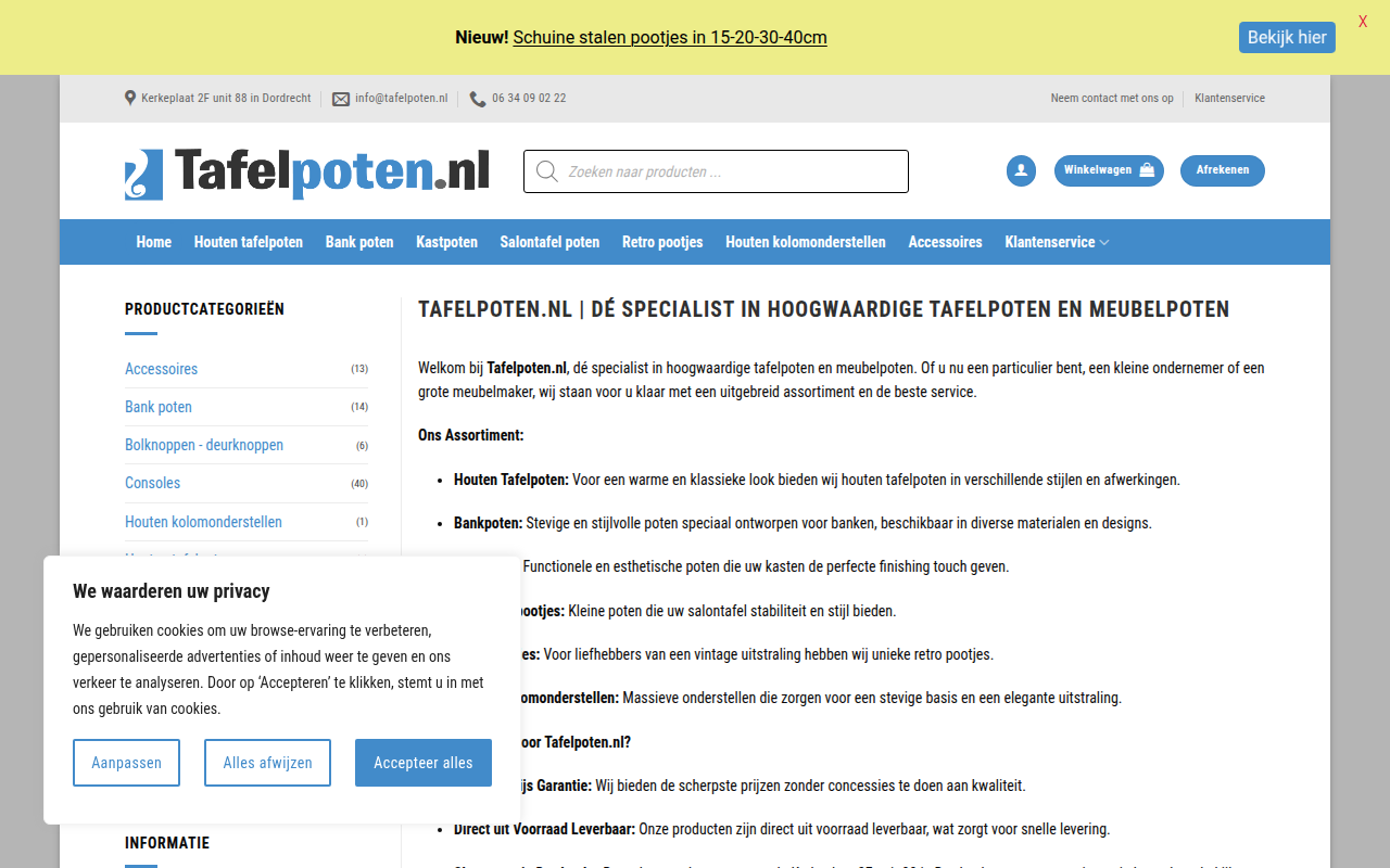 Screenshot van tafelpoten.nl
