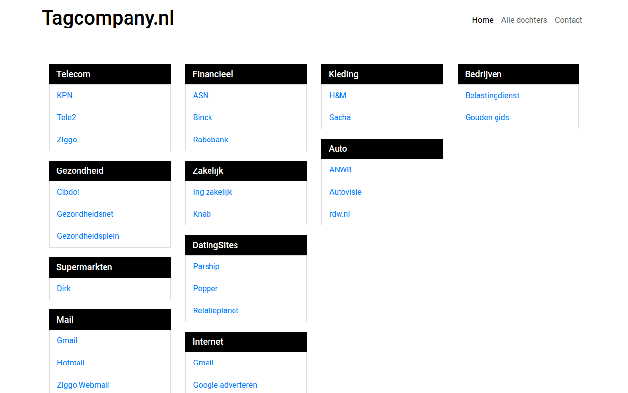 Screenshot van tagcompany.nl