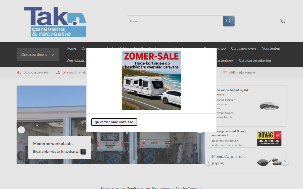 Screenshot van tak-caravans.nl