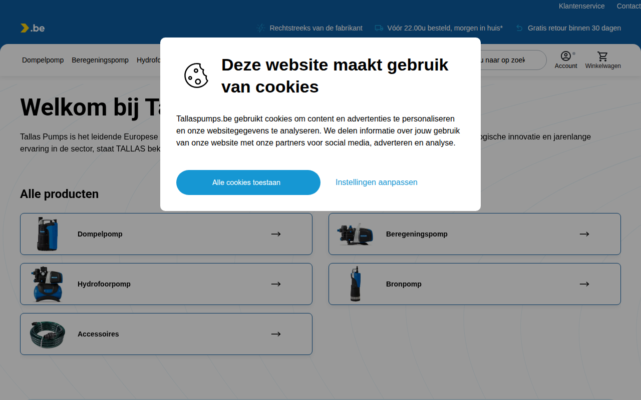 Screenshot van tallaspumps.be