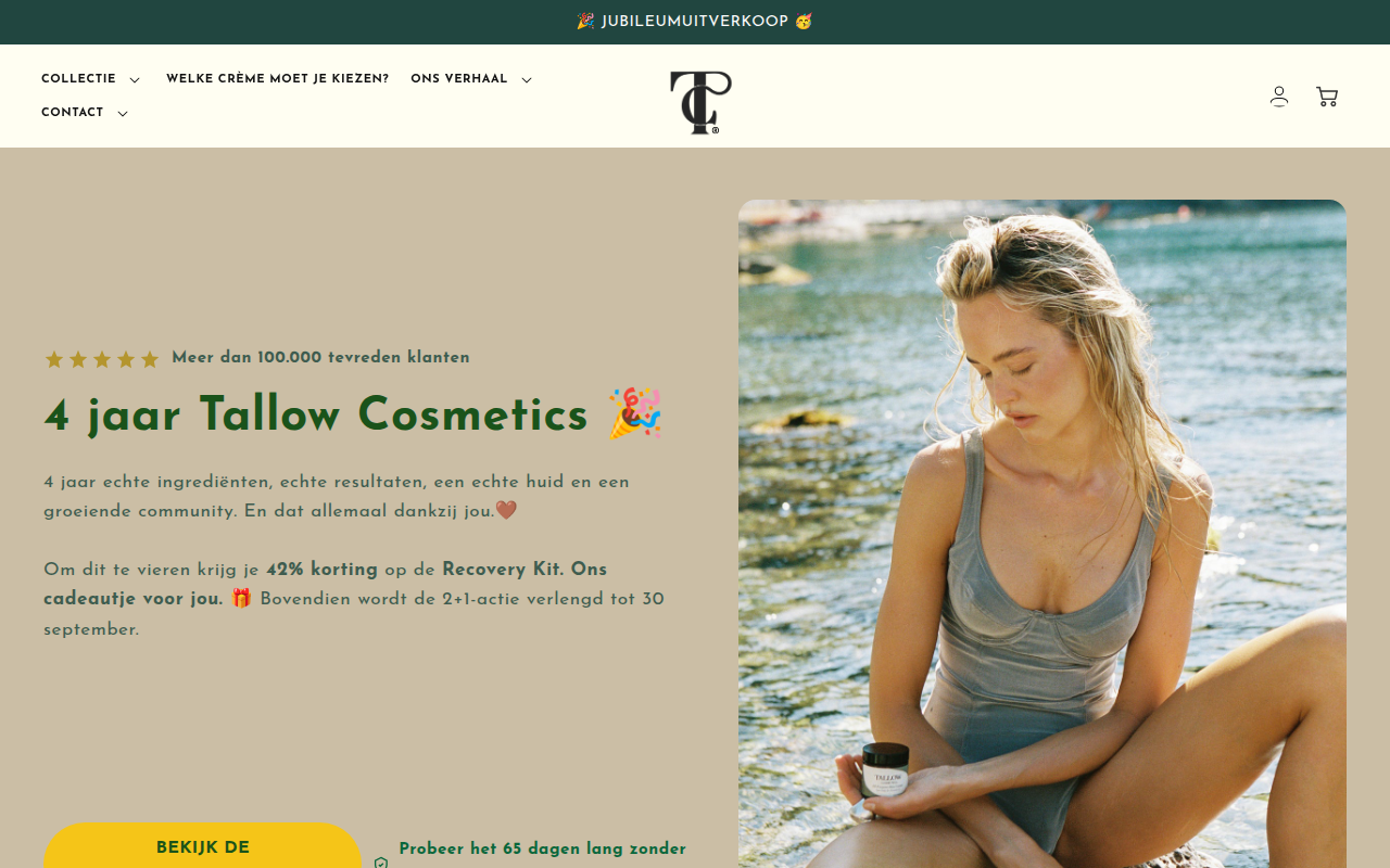 Screenshot van tallowcosmetics.com