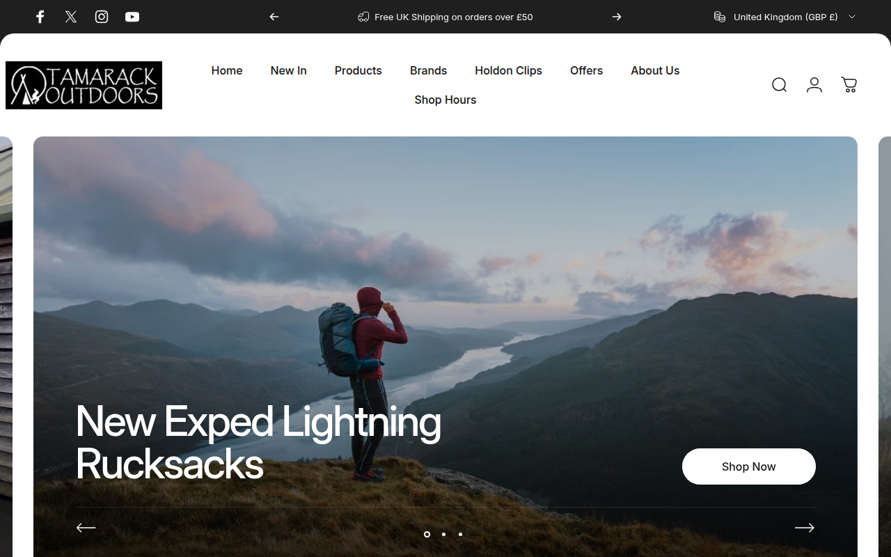 Screenshot van tamarackoutdoors.co.uk