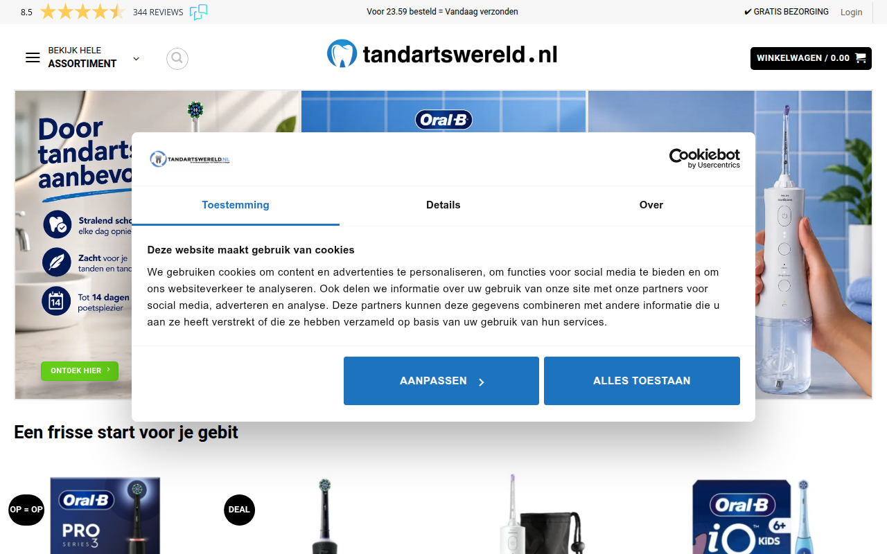 Screenshot van tandartswereld.nl