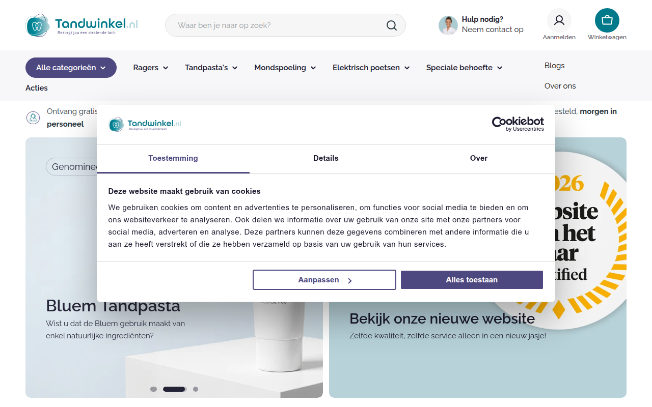 Screenshot van tandwinkel.nl