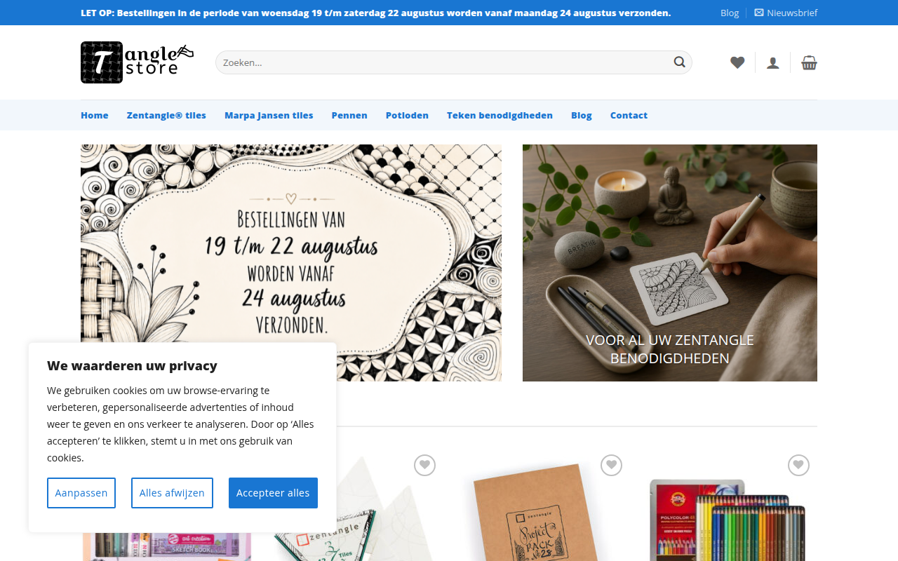 Screenshot van tanglestore.nl