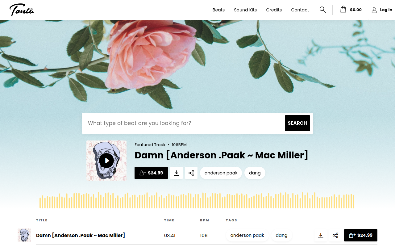 Screenshot van tantubeats.com
