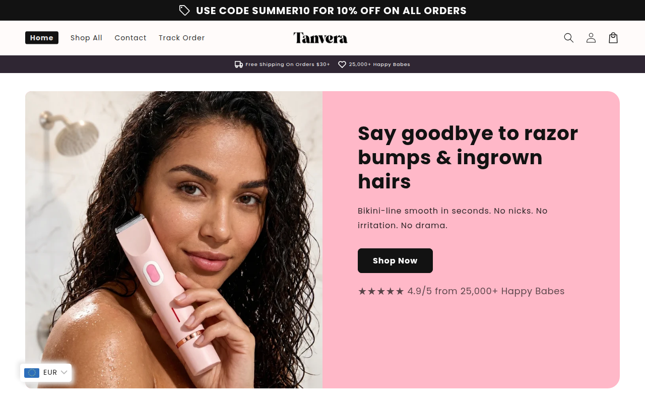 Screenshot van tanvera.shop