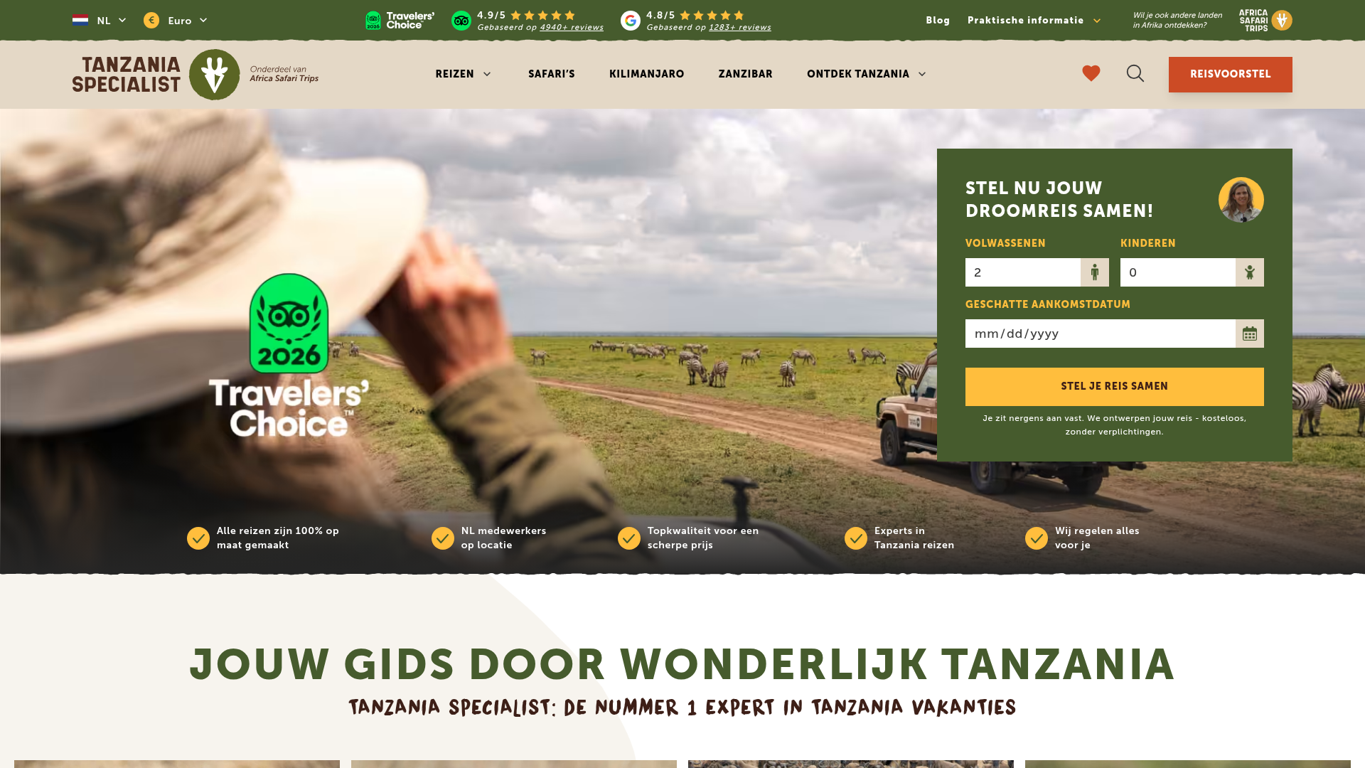 Screenshot van tanzaniaspecialist.com
